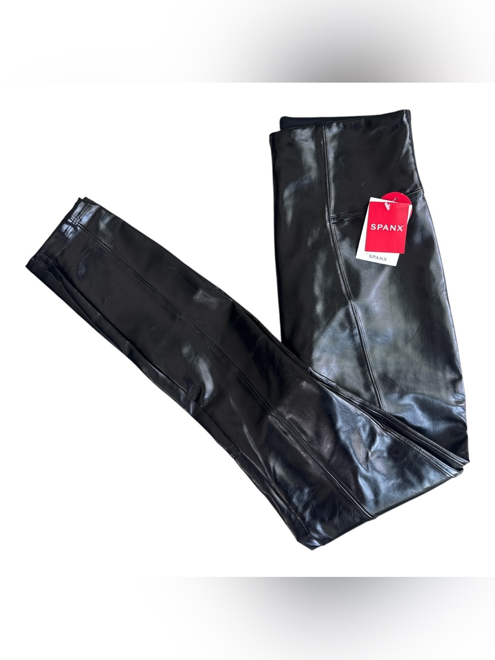 NWT Spanx Women's Black Faux Patent Leather High Rise Ankle Leggings New